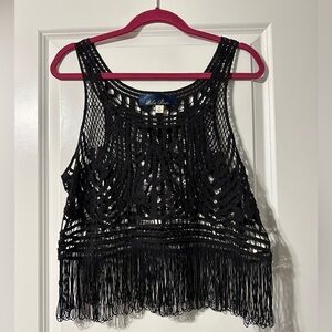 Black Crochet Too with Frills. Size Large.